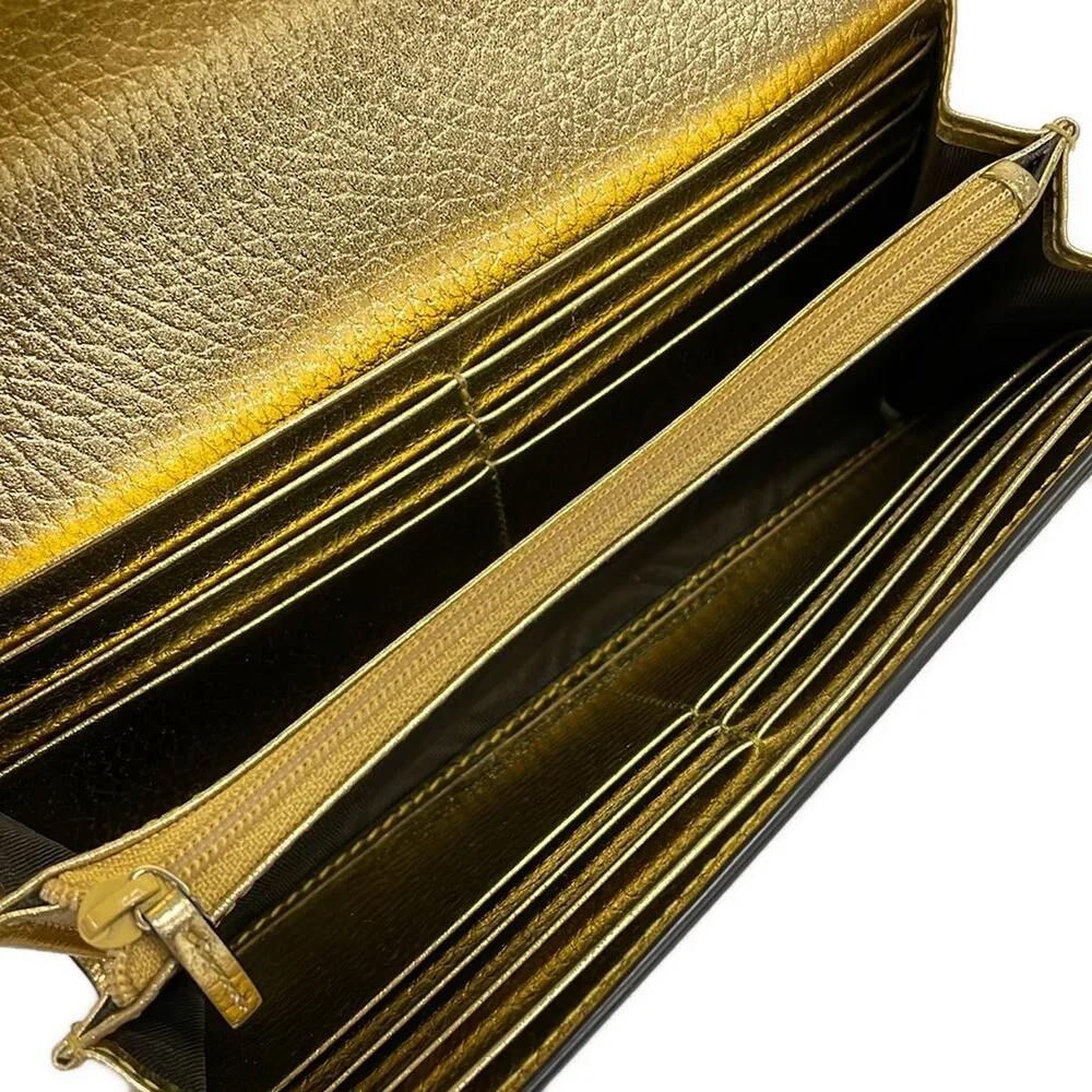 Gucci GG Marmont Long Wallet 456116 Gold Beige Dark Brown Leather PVC - Picture 4 of 8